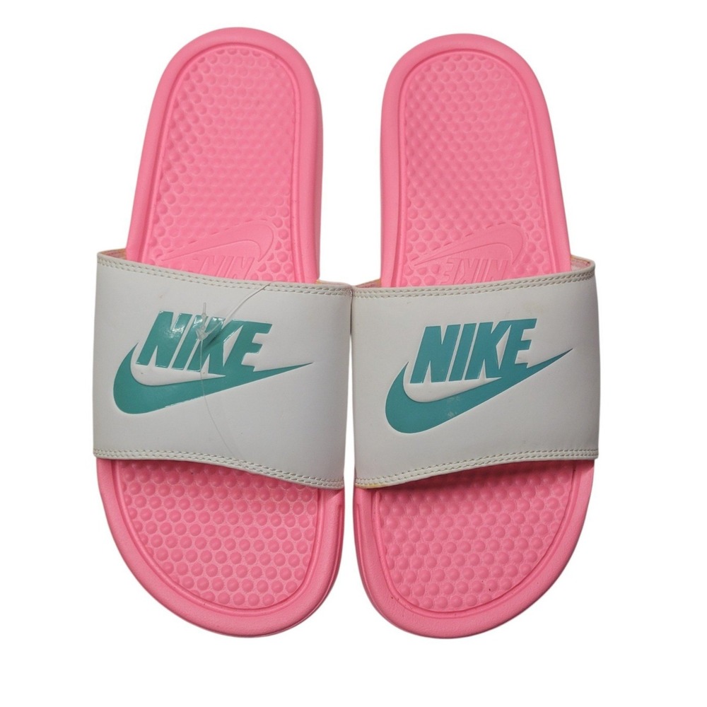 Nike Benassi JDI Slides Pink White Teal Women 11 Sandals New